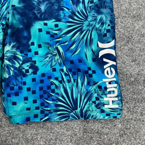 Hurley Board Shorts Boys 16 Blue Gaze Floral Print 9 Inch Inseam Swim Trunks - Picture 3 of 12